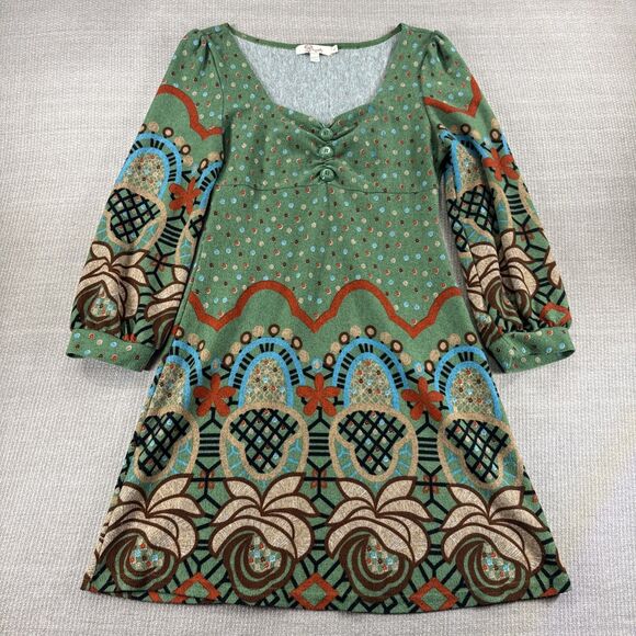 Aryeh Dress Large Green Colorful Long Sleeve Artsy Boho Hippie Gypsy Knit Dress - Picture 1 of 8